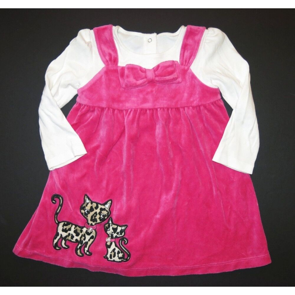 Gymboree Girls Dress velour pink black leopard Chic Parisian Cat long sleeve 3T